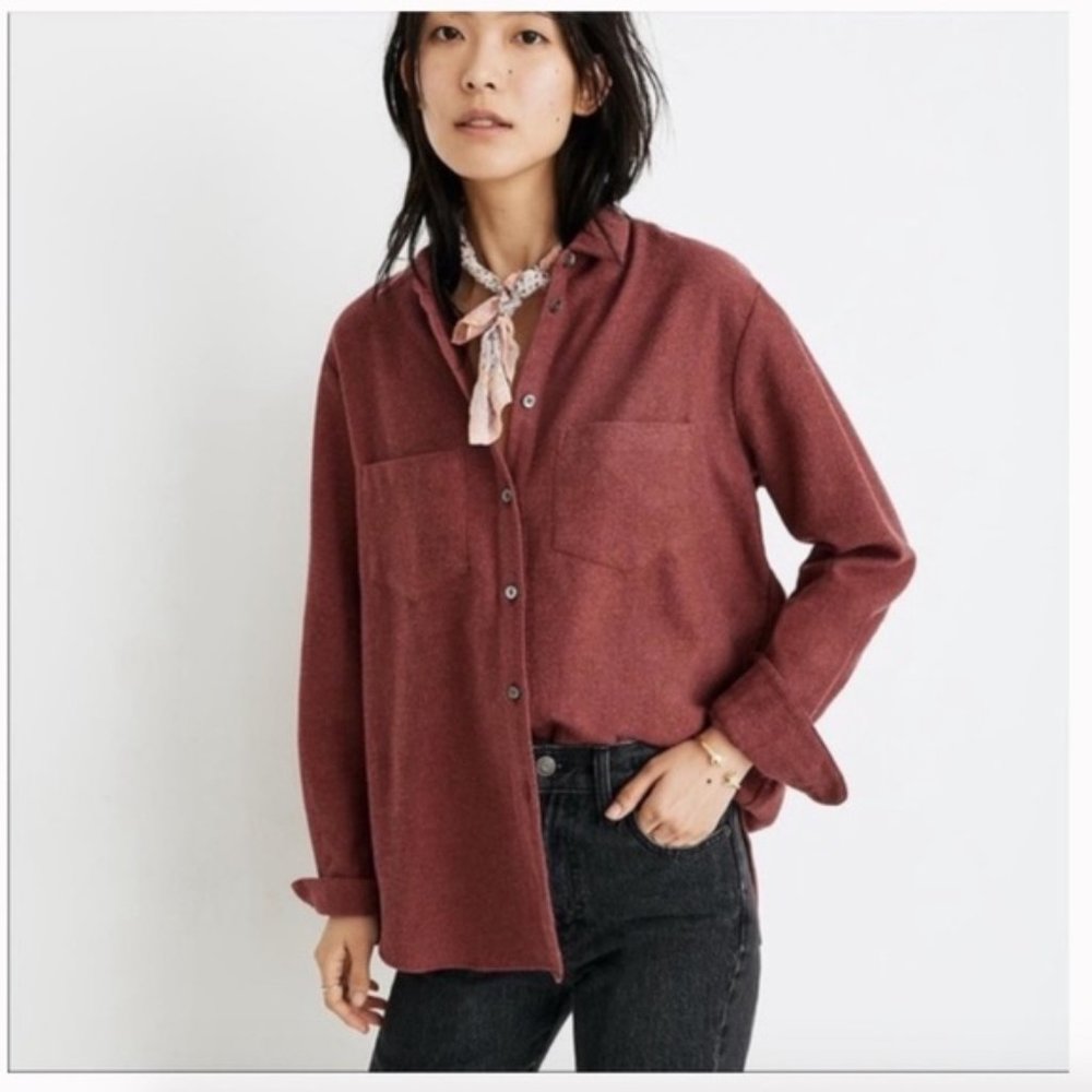 Madewell Oversized Flannel Button Down Maroon - Size Small